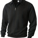Men's Casual Half-Zip Cable-Knit Jacket - Collar Sweater Coat with Full-Zip-like Door, Long Sleeve Winter Outerwear (Grey/Black) - Non-Stretch Knit Fabric for Layering, Office & Semi-Formal Events - Hand Wash/Dry Clean