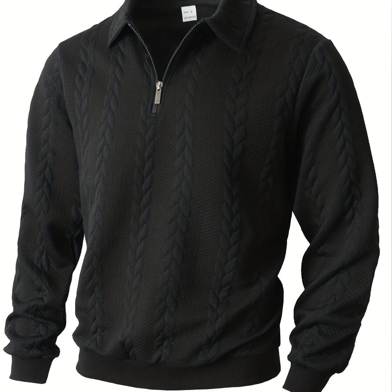 Men's Casual Half-Zip Cable-Knit Jacket - Collar Sweater Coat with Full-Zip-like Door, Long Sleeve Winter Outerwear (Grey/Black) - Non-Stretch Knit Fabric for Layering, Office & Semi-Formal Events - Hand Wash/Dry Clean