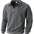 Men's Casual Half-Zip Cable-Knit Jacket - Collar Sweater Coat with Full-Zip-like Door, Long Sleeve Winter Outerwear (Grey/Black) - Non-Stretch Knit Fabric for Layering, Office & Semi-Formal Events - Hand Wash/Dry Clean