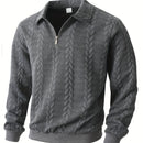 Men's Casual Half-Zip Cable-Knit Jacket - Collar Sweater Coat with Full-Zip-like Door, Long Sleeve Winter Outerwear (Grey/Black) - Non-Stretch Knit Fabric for Layering, Office & Semi-Formal Events - Hand Wash/Dry Clean