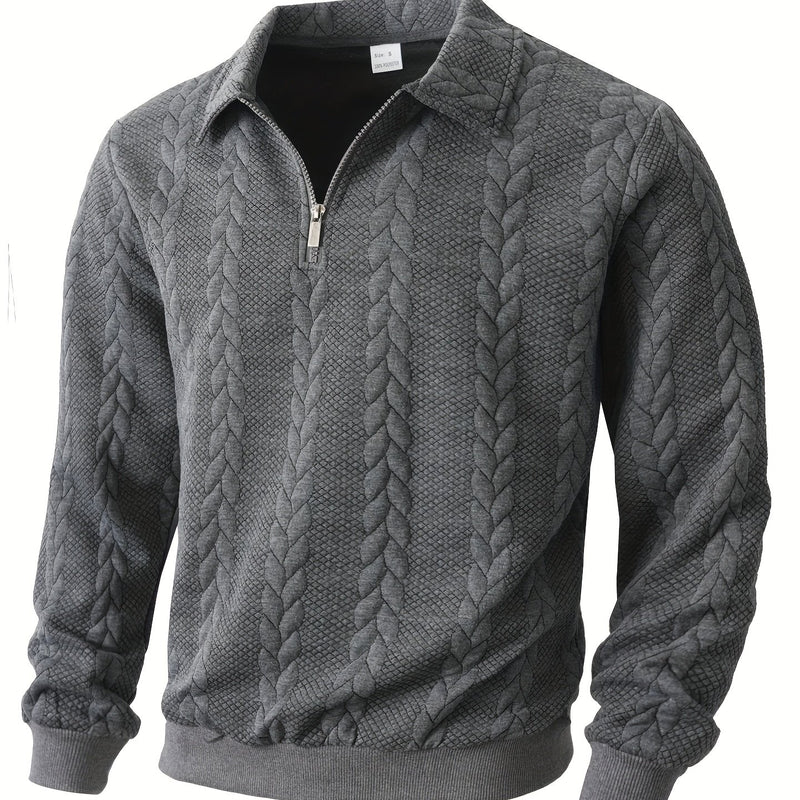 Men's Casual Half-Zip Cable-Knit Jacket - Collar Sweater Coat with Full-Zip-like Door, Long Sleeve Winter Outerwear (Grey/Black) - Non-Stretch Knit Fabric for Layering, Office & Semi-Formal Events - Hand Wash/Dry Clean