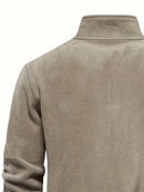 Men's Vintage Embroidered Fleece Half-Zip Stand Collar Sweatshirt - Warm Winter Pullover with Star and Wings Design, Long Sleeves, Machine Washable, Cozy Casualwear | Embroidered Collar | Halfzip Sweatshirt