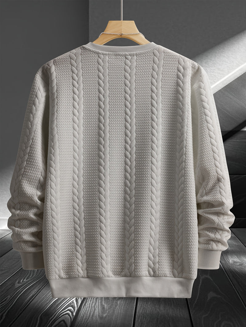 Men'S Casual Crew Neck Sweatshirt - Geometric Pattern, Long Sleeve, Loose Fit, Drawstring Hem, Light Gray, Streetwear Style, Comfortable Pullover for Casual Attire, Sweater Hoodie, Men'S Sweatshirt, White Sweater Men, Men'S W