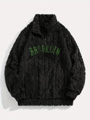 1pc Solid Color Plush Stand Collar Zipper Sweater - Soft Warm Breathable Loose Fit Long Sleeve Casual Sweatshirt with Embroidery, Hand Washable for Casual Attire & Layering, Cozy Winter Outfits