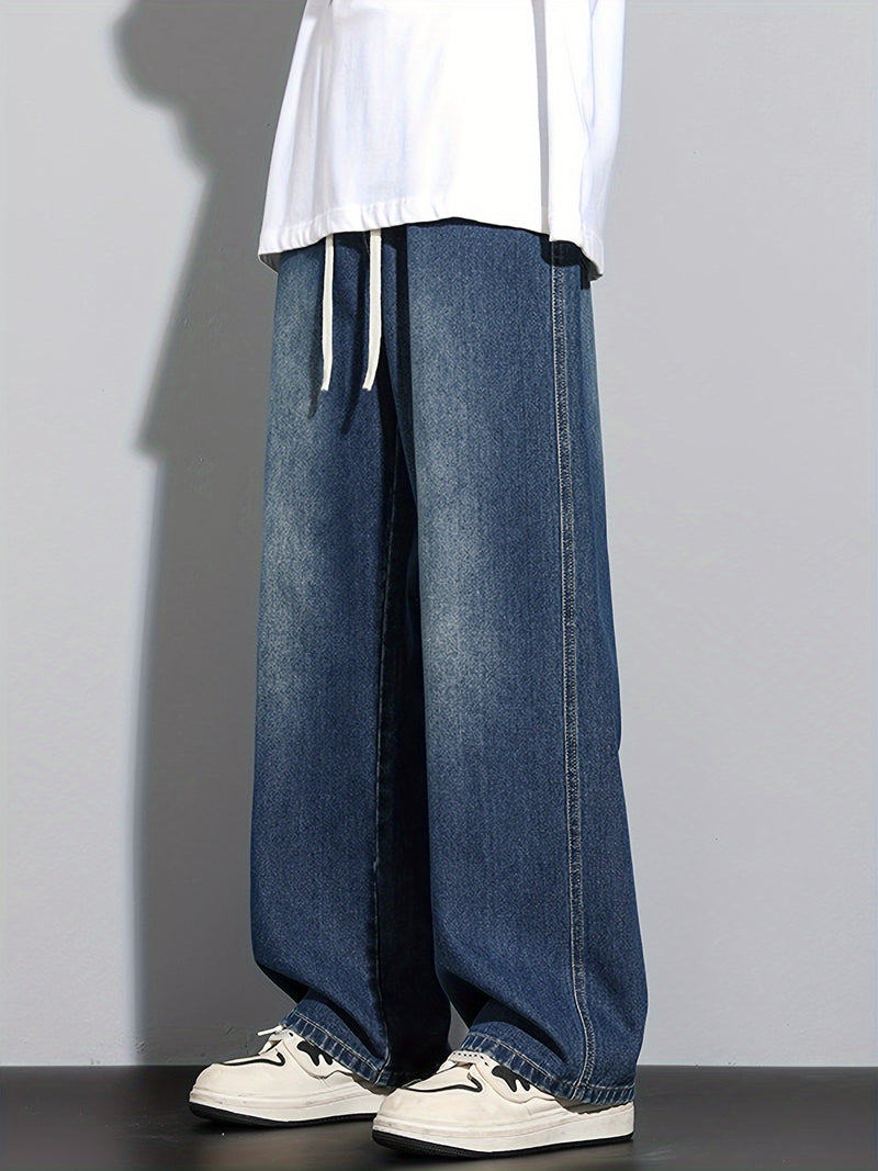 Men's Heavy-Washed Non-Stretch Jeans - Loose Fit Straight-Leg Non-Restrictive Pants, Machine Washable Everyday Jeans for Teens & Adults (Casual Outfits, Parties, All-Season Wear) - YG1133, Party Casual Wear, Distressed Denim