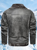 Men's Winter Jacket with Faux Fur & Turned-Up Collar - Thickened Coat, Collar & Pocket, Machine Washable Cold Weather Outerwear ( Fill) - Brown/ for Skiing, Snowboarding & Outdoor Activities