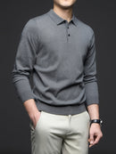 Men's Lightweight Wool Blend Shirt - Long Sleeve, Button-Up Collar, Black, Casual Business Style for Spring & Fall