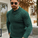 Men's Thermal Stand Collar Cable Knit Sweater - Striped H-Shape Regular Fit Pullover, Machine Washable Winter Sweater with Ribbed Detailing for Autumn & Winter, Knit Sweater, Medium Elasticity Fabric