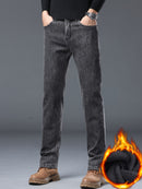 Men's Winter Straight Leg Jeans - Slim-Fit Stretch Denim Pants with Dark Wash ( Washable), Machine Washable Cold-Weather Casual Wear, Elastic Fit for Daily Use & Smart-Casual Outfits