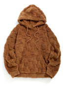 Men'S Plush Fleece Hoodie - Cozy Loose Fit Winter Pullover with Front Pocket, Soft Textured Design for Casual Casual Attire, Brown, Autumn Winter Apparel, Hooded Sweatshirt, Durable Comfort