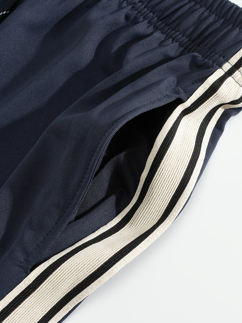 Men'S Casual Striped Straight-Leg Joggers - Loose Fit, Lightweight Polyester, Black & White Vertical Stripes, Pockets, Perfect for Casual Attire, Relaxed Fit Pants | Modern Striped Pants | Lightweight Fabric