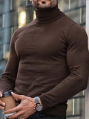 1pc Men's Winter Warm Trench Coat-like Turtleneck Sweater - Thick Long Sleeve High Neck Pullover, Machine Washable Cold Weather Clothing for Casual & Formal Wear, Durable Winter Jacket (No Collar Shaving Required)