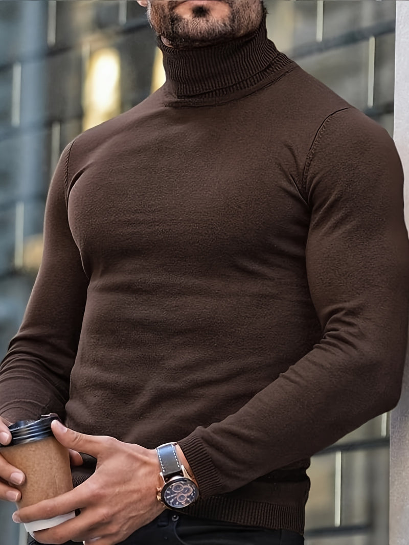 1pc Men's Winter Warm Trench Coat-like Turtleneck Sweater - Thick Long Sleeve High Neck Pullover, Machine Washable Cold Weather Clothing for Casual & Formal Wear, Durable Winter Jacket (No Collar Shaving Required)