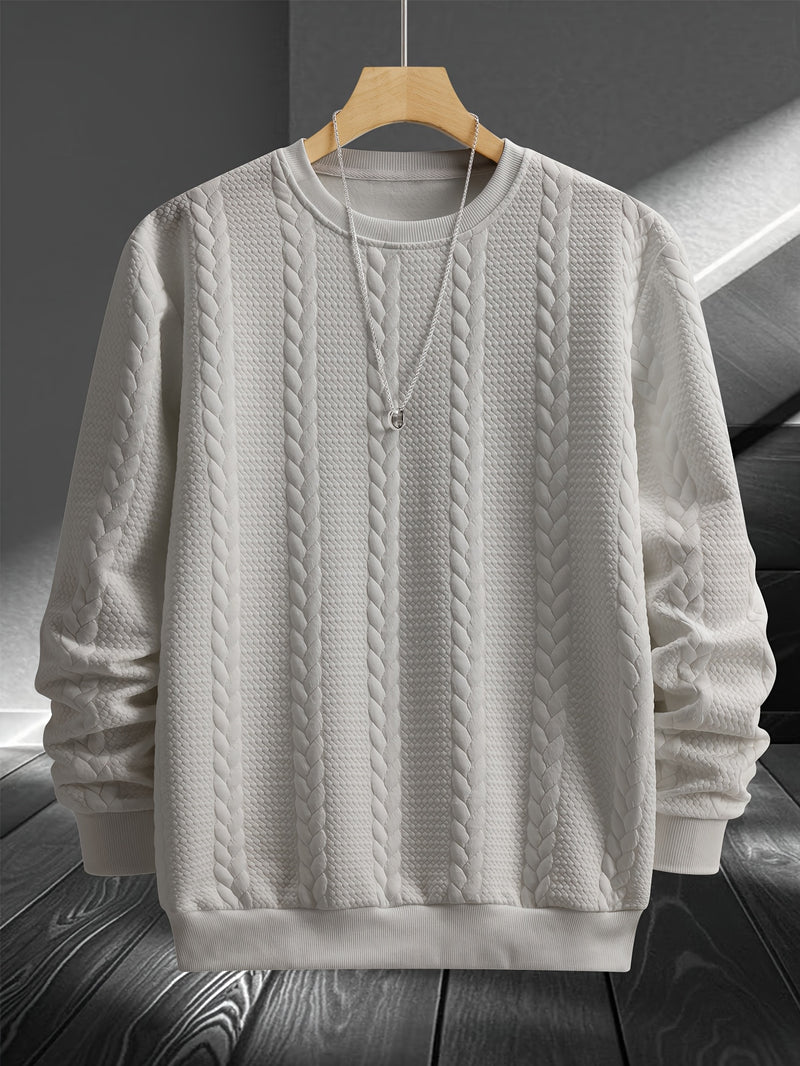 Men'S Casual Crew Neck Sweatshirt - Geometric Pattern, Long Sleeve, Loose Fit, Drawstring Hem, Light Gray, Streetwear Style, Comfortable Pullover for Casual Attire, Sweater Hoodie, Men'S Sweatshirt, White Sweater Men, Men'S W