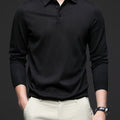 Men's Lightweight Wool Blend Shirt - Long Sleeve, Button-Up Collar, Black, Casual Business Style for Spring & Fall