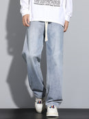 Men's Heavy-Washed Non-Stretch Jeans - Loose Fit Straight-Leg Non-Restrictive Pants, Machine Washable Everyday Jeans for Teens & Adults (Casual Outfits, Parties, All-Season Wear) - YG1133, Party Casual Wear, Distressed Denim