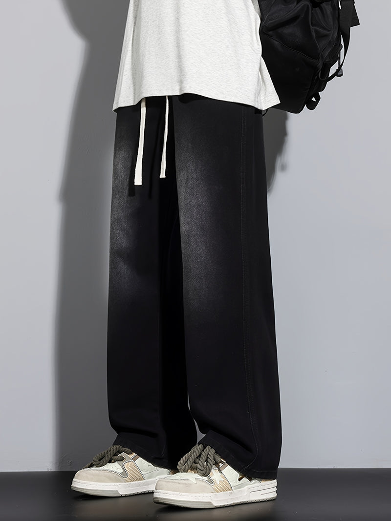 Men's Heavy-Washed Non-Stretch Jeans - Loose Fit Straight-Leg Non-Restrictive Pants, Machine Washable Everyday Jeans for Teens & Adults (Casual Outfits, Parties, All-Season Wear) - YG1133, Party Casual Wear, Distressed Denim