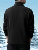 Men's Vintage Embroidered Fleece Half-Zip Stand Collar Sweatshirt - Warm Winter Pullover with Star and Wings Design, Long Sleeves, Machine Washable, Cozy Casualwear | Embroidered Collar | Halfzip Sweatshirt