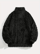 1pc Solid Color Plush Stand Collar Zipper Sweater - Soft Warm Breathable Loose Fit Long Sleeve Casual Sweatshirt with Embroidery, Hand Washable for Casual Attire & Layering, Cozy Winter Outfits