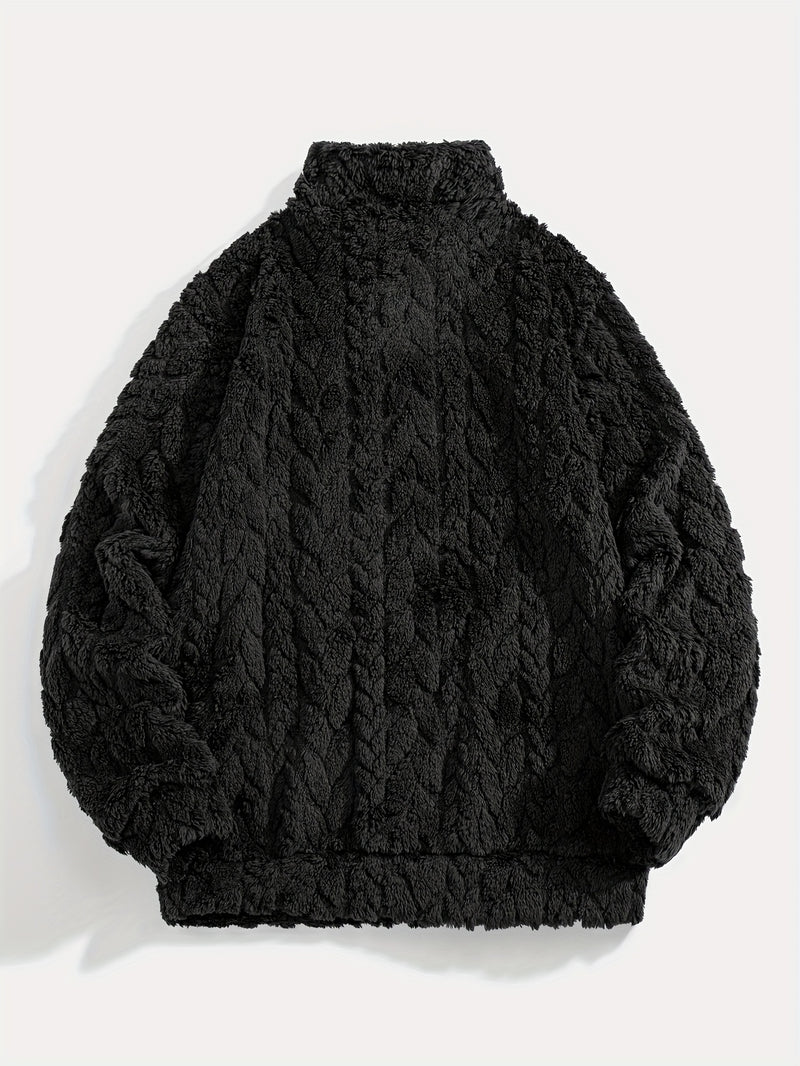 1pc Solid Color Plush Stand Collar Zipper Sweater - Soft Warm Breathable Loose Fit Long Sleeve Casual Sweatshirt with Embroidery, Hand Washable for Casual Attire & Layering, Cozy Winter Outfits