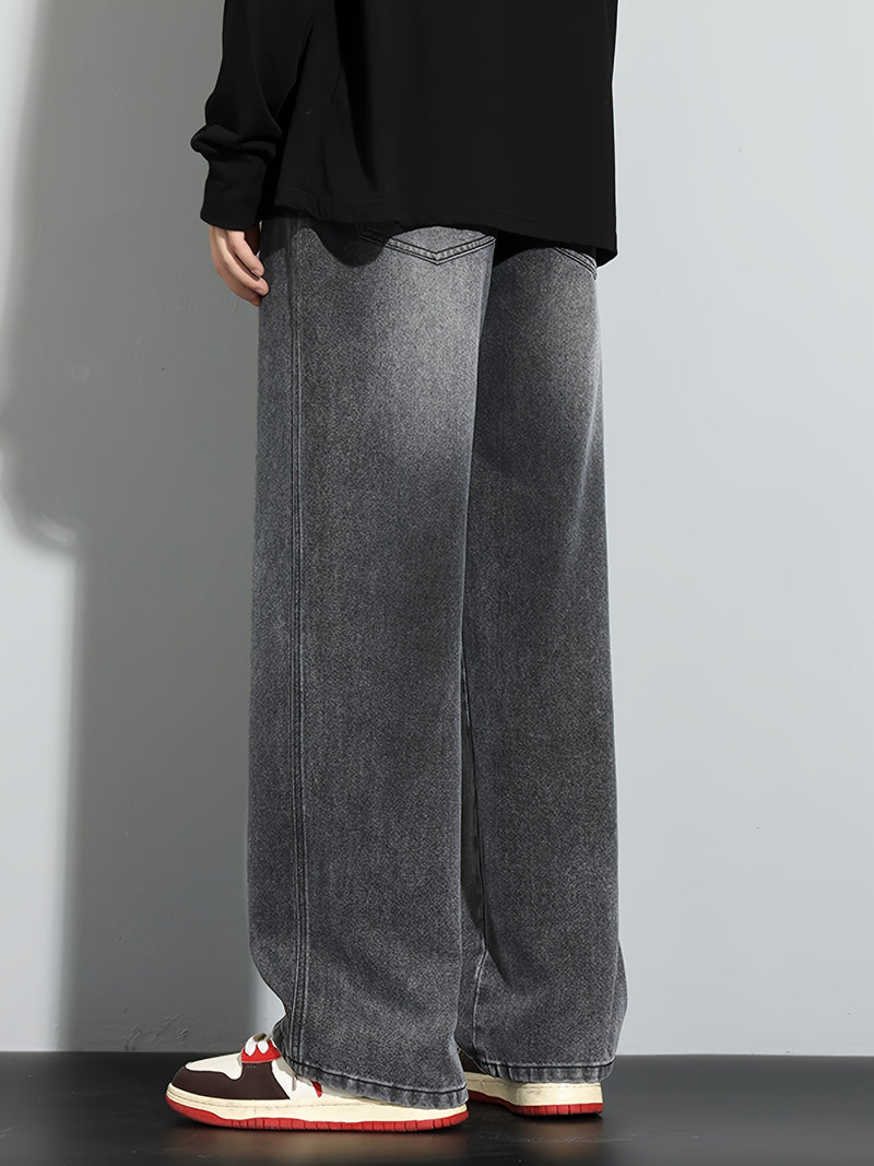 Men's Heavy-Washed Non-Stretch Jeans - Loose Fit Straight-Leg Non-Restrictive Pants, Machine Washable Everyday Jeans for Teens & Adults (Casual Outfits, Parties, All-Season Wear) - YG1133, Party Casual Wear, Distressed Denim