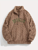 1pc Solid Color Plush Stand Collar Zipper Sweater - Soft Warm Breathable Loose Fit Long Sleeve Casual Sweatshirt with Embroidery, Hand Washable for Casual Attire & Layering, Cozy Winter Outfits