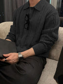 2024 New Men's Autumn Winter Casual Neck Sweater - Crocodile Pattern Knit Pullover, Mid-Stretch Fabric, Hand Washable, Regular Fit Long Sleeve for Office & Social Events