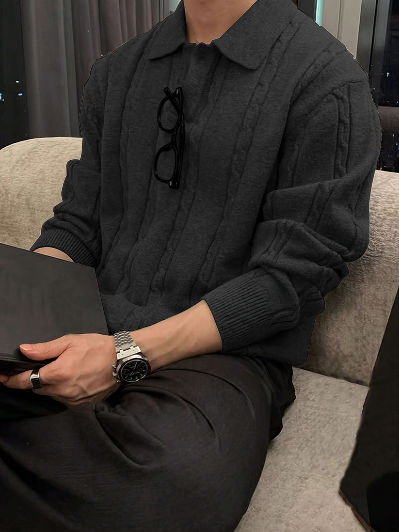 2024 New Men's Autumn Winter Casual Neck Sweater - Crocodile Pattern Knit Pullover, Mid-Stretch Fabric, Hand Washable, Regular Fit Long Sleeve for Office & Social Events