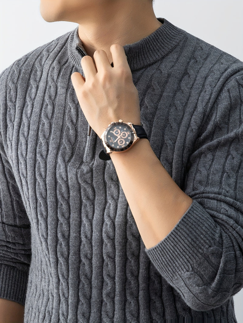 Men'S New Cable-Knit Pullover with a Zip Collar, Suitable for Autumn And Winter, Made with Thick Warm Velvet, Perfect for Layering Or Wearing Alone, a Must-Have for Casual Versatility, Sweater For Men, Men Winter Pullover, Me