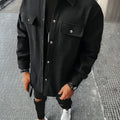 Men's Casual Button-Up Jacket - Long Sleeve, White, Polyester, Flap Pockets, Machine Washable, Spring/Fall Outerwear
