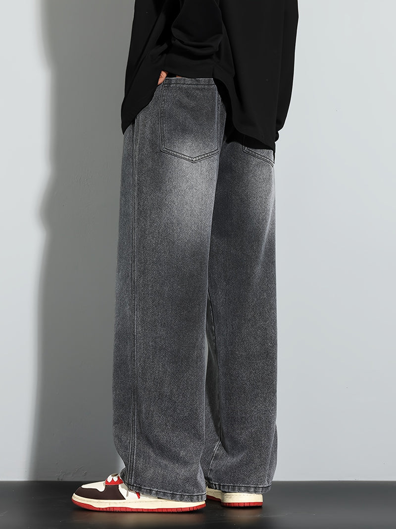 Men's Heavy-Washed Non-Stretch Jeans - Loose Fit Straight-Leg Non-Restrictive Pants, Machine Washable Everyday Jeans for Teens & Adults (Casual Outfits, Parties, All-Season Wear) - YG1133, Party Casual Wear, Distressed Denim