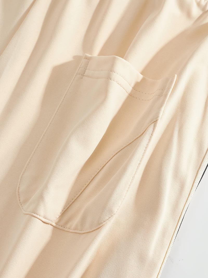 Men'S Casual Striped Straight-Leg Joggers - Loose Fit, Lightweight Polyester, Black & White Vertical Stripes, Pockets, Perfect for Casual Attire, Relaxed Fit Pants | Modern Striped Pants | Lightweight Fabric