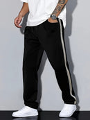 Men'S Casual Striped Straight-Leg Joggers - Loose Fit, Lightweight Polyester, Black & White Vertical Stripes, Pockets, Perfect for Casual Attire, Relaxed Fit Pants | Modern Striped Pants | Lightweight Fabric