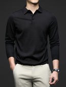 Men's Lightweight Wool Blend Shirt - Long Sleeve, Button-Up Collar, Black, Casual Business Style for Spring & Fall