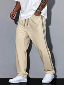 Men'S Casual Striped Straight-Leg Joggers - Loose Fit, Lightweight Polyester, Black & White Vertical Stripes, Pockets, Perfect for Casual Attire, Relaxed Fit Pants | Modern Striped Pants | Lightweight Fabric