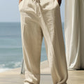 Men's Casual Linen Pants | Relaxed Fit with Drawstring Waist | 95% Linen, 5% Polyester | Breathable & Stylish for Indoor Gatherings, Outdoor Activities, and Golf | All-Season Wear | Beige Color, Versatile Clothing | Minimalis