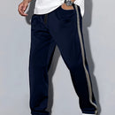 Men'S Casual Striped Straight-Leg Joggers - Loose Fit, Lightweight Polyester, Black & White Vertical Stripes, Pockets, Perfect for Casual Attire, Relaxed Fit Pants | Modern Striped Pants | Lightweight Fabric