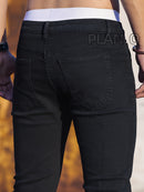 Men'S Black Casual Jeans, Stretchy Skinny Pants, Stylish Slim-Fit Tapered Trousers.