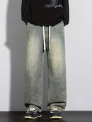 Men's Heavy-Washed Non-Stretch Jeans - Loose Fit Straight-Leg Non-Restrictive Pants, Machine Washable Everyday Jeans for Teens & Adults (Casual Outfits, Parties, All-Season Wear) - YG1133, Party Casual Wear, Distressed Denim