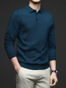 Men's Lightweight Wool Blend Shirt - Long Sleeve, Button-Up Collar, Black, Casual Business Style for Spring & Fall