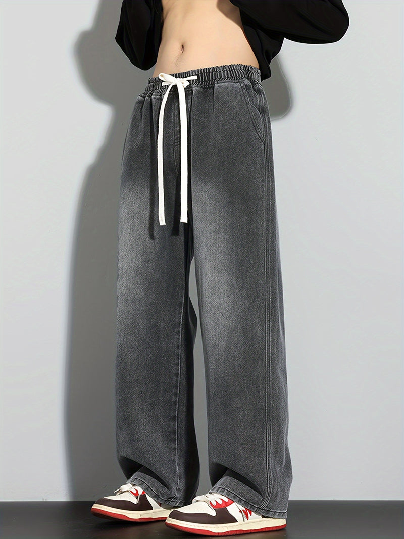 Men's Heavy-Washed Non-Stretch Jeans - Loose Fit Straight-Leg Non-Restrictive Pants, Machine Washable Everyday Jeans for Teens & Adults (Casual Outfits, Parties, All-Season Wear) - YG1133, Party Casual Wear, Distressed Denim