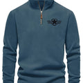 Men's Vintage Embroidered Fleece Half-Zip Stand Collar Sweatshirt - Warm Winter Pullover with Star and Wings Design, Long Sleeves, Machine Washable, Cozy Casualwear | Embroidered Collar | Halfzip Sweatshirt