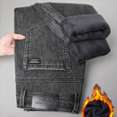 Men's Winter Straight Leg Jeans - Slim-Fit Stretch Denim Pants with Dark Wash ( Washable), Machine Washable Cold-Weather Casual Wear, Elastic Fit for Daily Use & Smart-Casual Outfits