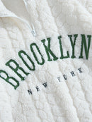 1pc Solid Color Plush Stand Collar Zipper Sweater - Soft Warm Breathable Loose Fit Long Sleeve Casual Sweatshirt with Embroidery, Hand Washable for Casual Attire & Layering, Cozy Winter Outfits