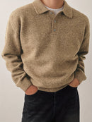 LVLAEA Men's Winter Collar Sweater Jacket - Thick Warm Brown/Beige Single-Breasted Button-Front Coat, H-Shape Tailored Fit for Layering, Casual & Formal Wear, Autumn/Winter (Hand Wash/Dry Clean) - Luxury Knit Outerwear