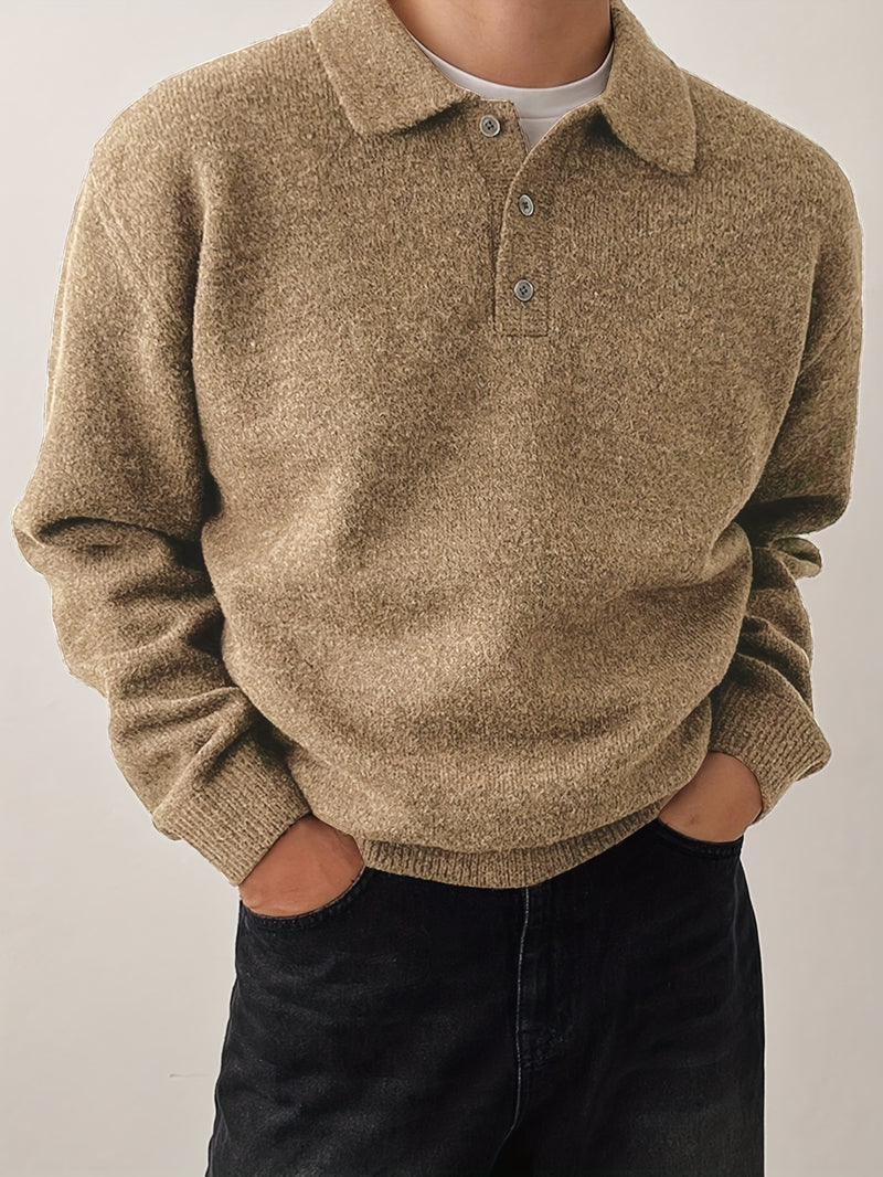 LVLAEA Men's Winter Collar Sweater Jacket - Thick Warm Brown/Beige Single-Breasted Button-Front Coat, H-Shape Tailored Fit for Layering, Casual & Formal Wear, Autumn/Winter (Hand Wash/Dry Clean) - Luxury Knit Outerwear