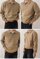 LVLAEA Men's Winter Collar Sweater Jacket - Thick Warm Brown/Beige Single-Breasted Button-Front Coat, H-Shape Tailored Fit for Layering, Casual & Formal Wear, Autumn/Winter (Hand Wash/Dry Clean) - Luxury Knit Outerwear