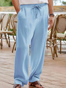 Men's Casual Linen Pants | Relaxed Fit with Drawstring Waist | 95% Linen, 5% Polyester | Breathable & Stylish for Indoor Gatherings, Outdoor Activities, and Golf | All-Season Wear | Beige Color, Versatile Clothing | Minimalis