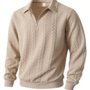 Men's Casual Half-Zip Cable-Knit Jacket - Collar Sweater Coat with Full-Zip-like Door, Long Sleeve Winter Outerwear (Grey/Black) - Non-Stretch Knit Fabric for Layering, Office & Semi-Formal Events - Hand Wash/Dry Clean