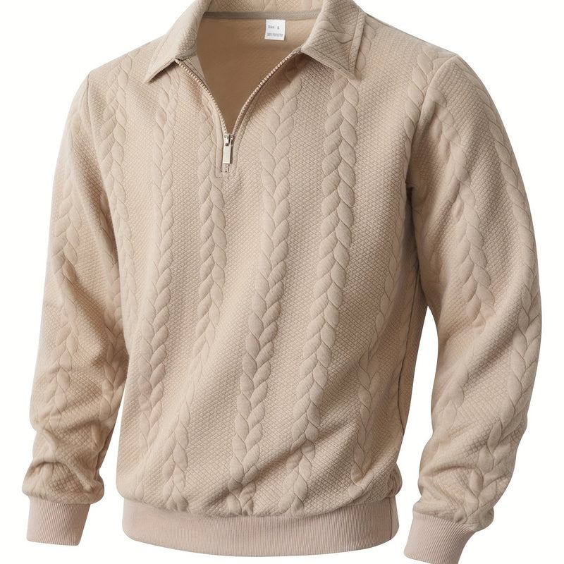 Men's Casual Half-Zip Cable-Knit Jacket - Collar Sweater Coat with Full-Zip-like Door, Long Sleeve Winter Outerwear (Grey/Black) - Non-Stretch Knit Fabric for Layering, Office & Semi-Formal Events - Hand Wash/Dry Clean